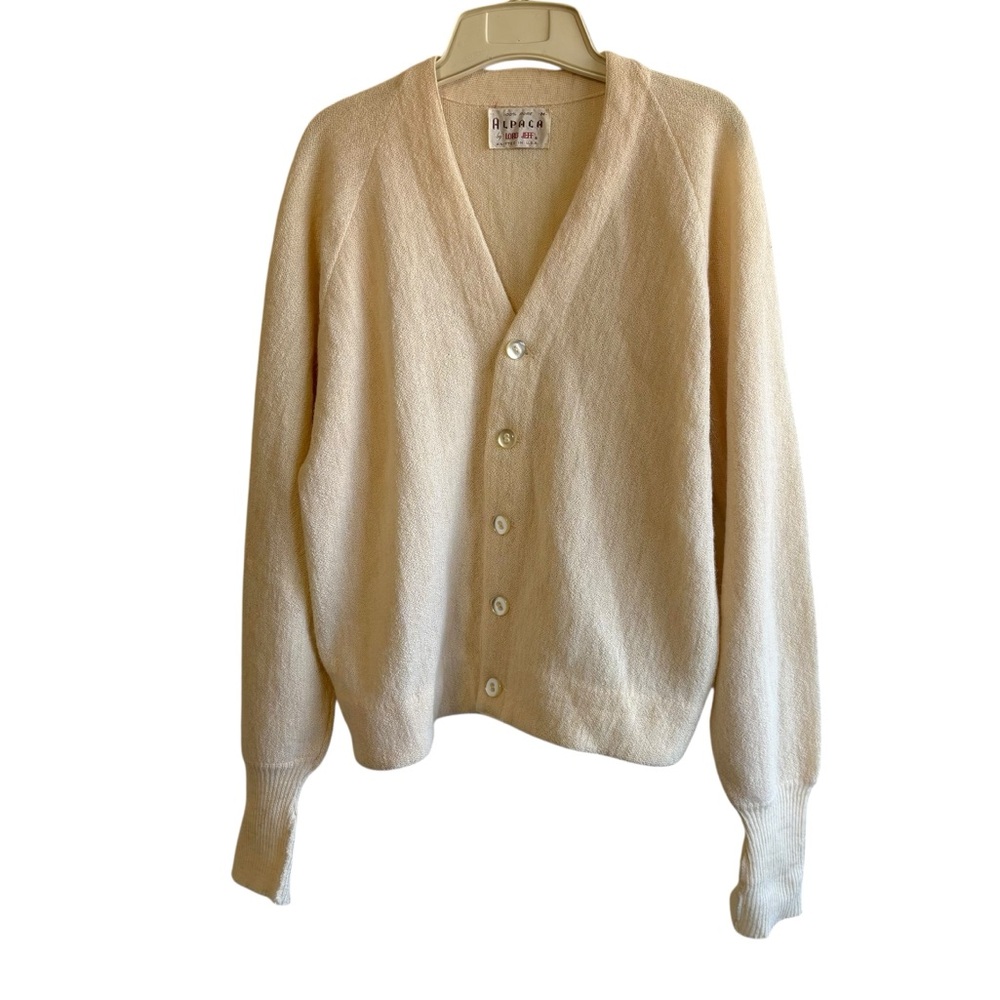 Alpaca By‎ Lord Jeff Mens Medium Ivory Knit Button Up Cardigan Neutral Classic